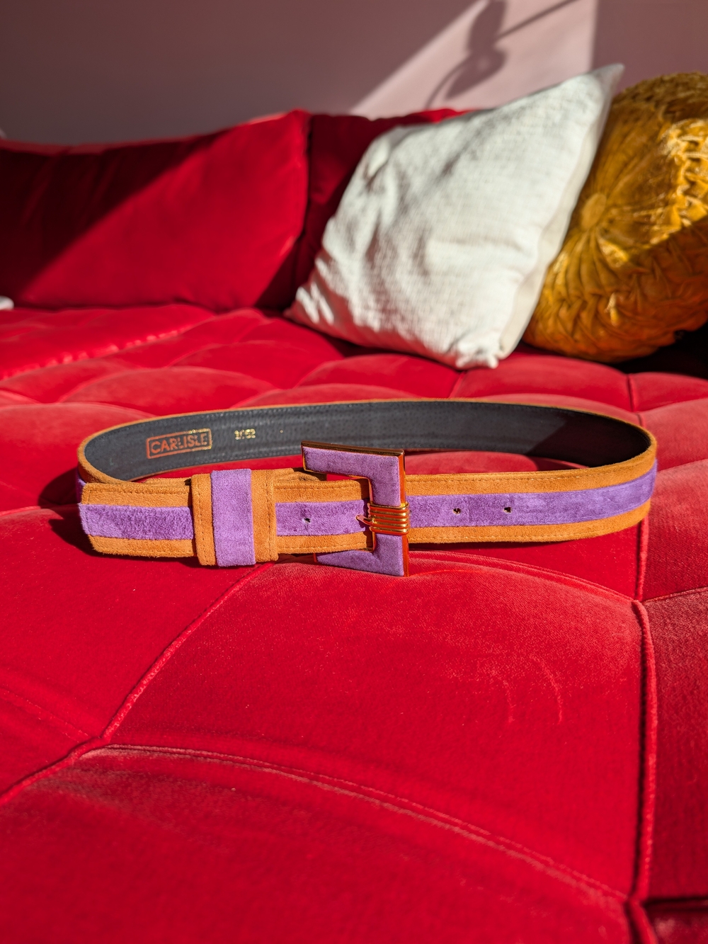 Vintage Carlisle Purple and Tan Suede Belt with Covered Buckle
